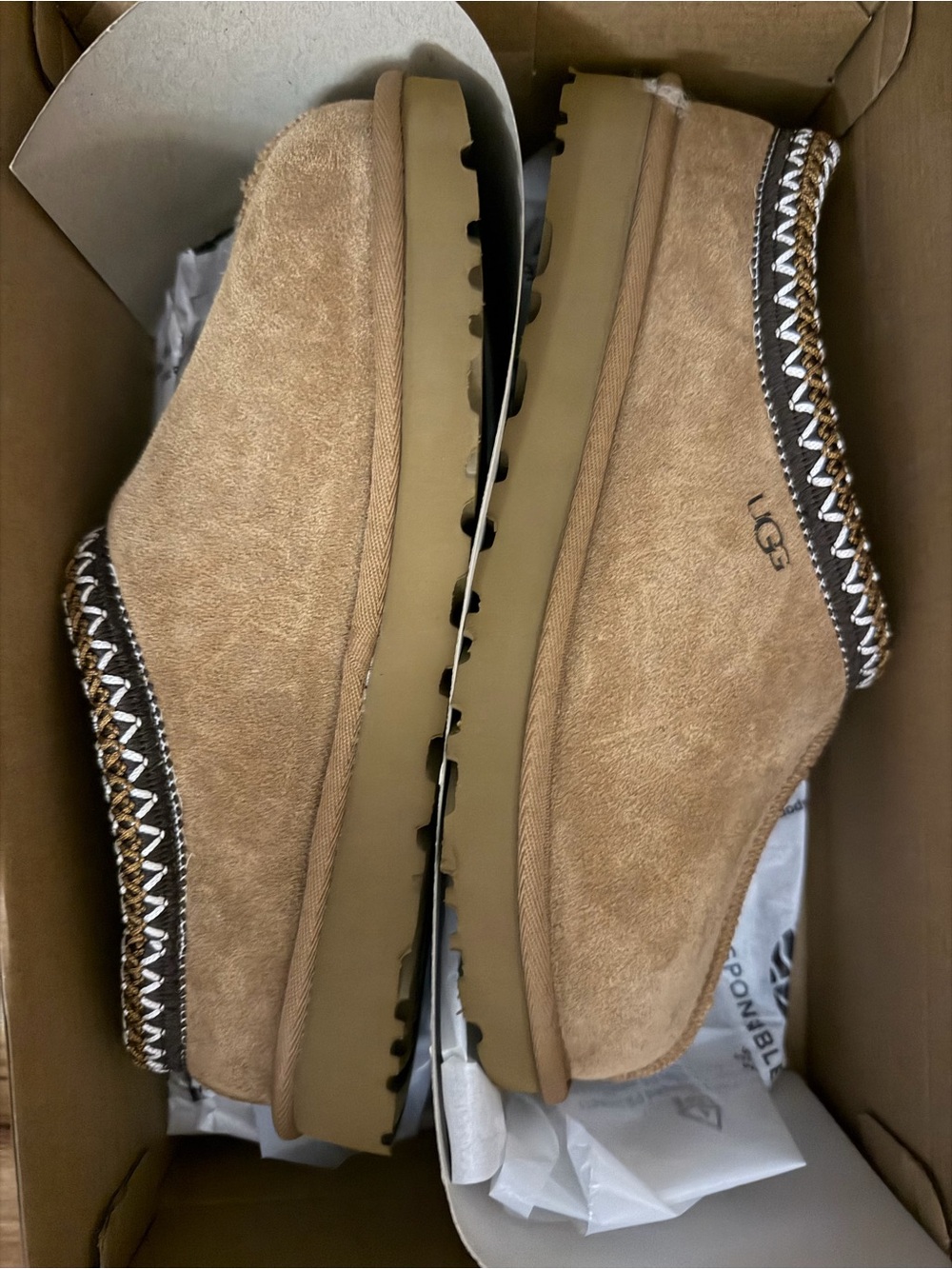 UGG Women's Tan Suede Slip-On Loafers with Whipstitch Detail